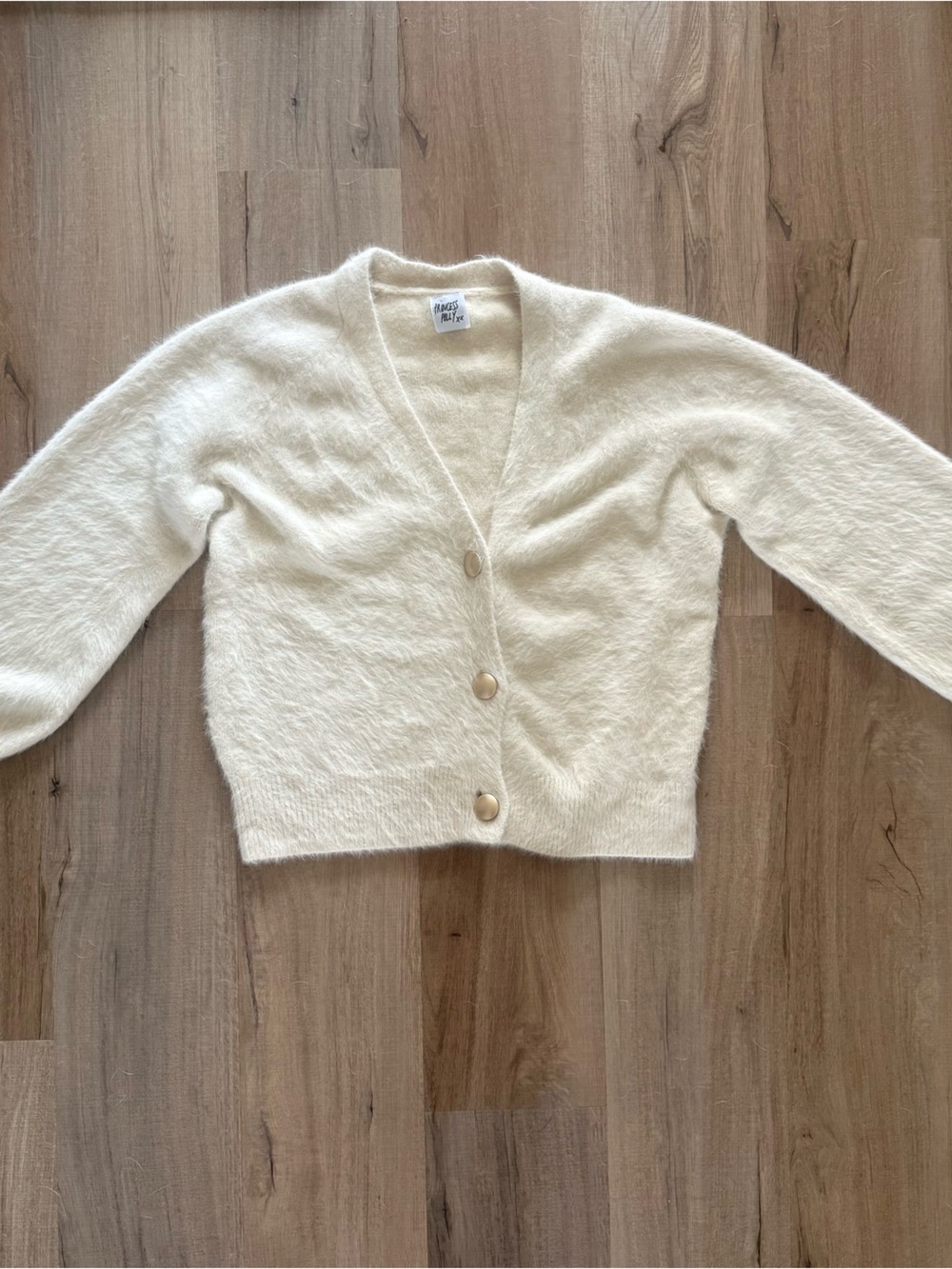 Princess Polly Cream Gold Button-Front Wool Blend Long Sleeve Fall Cardigan